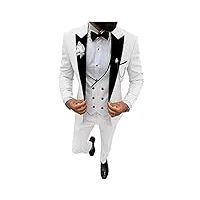 costume 3 pièces à revers cranté pour homme - smoking à simple boutonnage - pour mariages, affaires et loisirs - gilet, veste et pantalon, blanc, 27