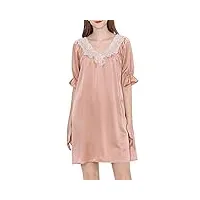 dissa chemise de nuit robe de nuit vêtements de nuit 100% soie 19 momme rose femme pyjama en soie manches courtes dentelle,xxl,s5685
