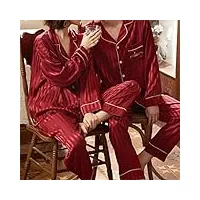 hycyyfc pyjamas pyjama de couple à manches longues rouge de mariage en soie de glace femme jeune marié service à domicile homme (color : a, size : m code)