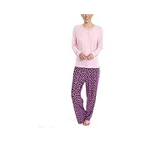 hanes dreamscape ensemble haut à manches longues et bas de pyjama en tricot beurre pour femme, rose/pois, taille 1x, pnk/dot, 1x