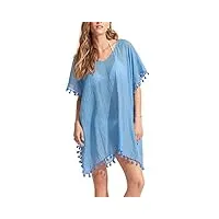 seafolly robe caftan à pompons pour femme, beach edit azur, taille unique