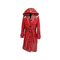 maxdud manteau long à capuche léger en pvc brillant pour femme, rouge - cuir pvc, xl