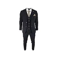 costume noir homme 3 pièces détails marron tissu classique birdseye vintage mariage ou soirées - noir 52