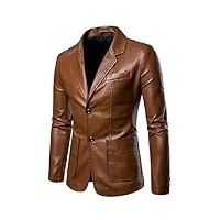 tdeok blouson pour homme - coupe ajustée - moderne - loisirs - veste légère - veste de costume pour homme - en cuir - couleur unie - Élégant - pour l'extérieur - veste - pour l'automne, jaune, xxl