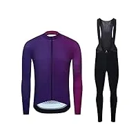 generic hiver cyclisme maillot ensemble à manches longues bavoir pantalon collants vélo costumes thermique polaire dégradé vêtements d'équitation pour vtt moto,purple,l(chest:98cm)