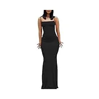 abingoo robe maxi femme bretelles spaghetti sans manches longue robe couleur unie elégant robe de cocktail soirée(noir,s)