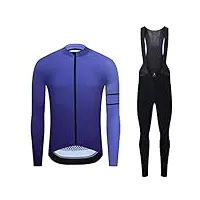 generic hiver cyclisme maillot ensemble à manches longues bavoir pantalon collants vélo costumes thermique polaire dégradé vêtements d'équitation pour vtt moto,blue,s(chest:90cm)