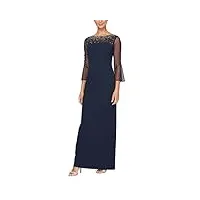alex evenings robe longue pour femme avec encolure illusion (petite et normale), bleu marine et argenté., 44