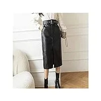 yanyueshop automne cuir jupes portefeuilles pour femmes avec ceinture taille haute fendue devant fourreau jupe crayon femme (couleur : noir, taille : medium code)