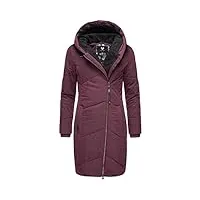 ragwear gordon long manteau d'hiver chaud matelassé avec capuche pour femme tailles xs à xxl, rouge vin 22, xxl
