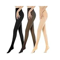 sfit collant chaud femme hiver thermique translucide epais polaire opaque leggings taille haute extensibles en plein air(3pcs-noir+noir uni+couleur de peau,300g (-5-10℃))