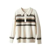 tjlss pull en cachemire tricoté vintage colorblock cardigan rayé automne hiver Épais thermique blanc top (color : white, size : 2xl code)