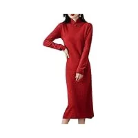 disimlarl robe longue tissée 100 % laine mérinos pour femme automne hiver chaud Élégant vintage robe, rouge, l