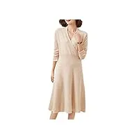 disimlarl robe tunique longue en tricot 100 % laine pour femme, beige, xl