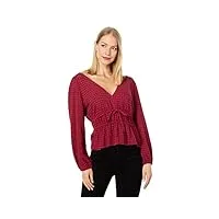madewell top saffi - drapey crinkle plaid, hibiscus, xx-small