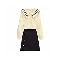 chemise grande taille 2 pièces for femme + jupe trapèze taille haute style collège elégant et polyvalent (color : a, size : xl code)