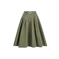 jupe rétro plissée verte taille haute avec jupe mi-longue automne femme ceinture elégant et polyvalent (color : green, size : m code)
