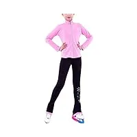 songyi longs pantalons veste patinage artistique costumes filles femmes formation tenue de patinage sur glace collants chauds pantalons gymnastique(size:xxl,color:rose)