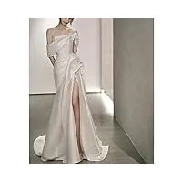 yanyueshop robe de mariée à une épaule robe traînante en satin d'été jupe longue salopette robe mince coupe basse (color : a, size : xlcode)