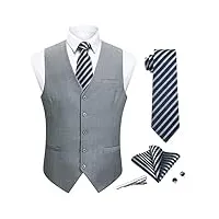 enlision homme gilet costume cravate poche carré mouchoir bouton de manchette mariage fête d'affaires gris marine gilets