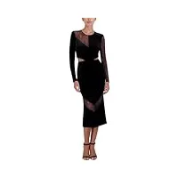 bcbgmaxazria robe de cocktail midi ajustée à manches longues et col rond en dentelle avec découpes latérales, noir, 34 femme