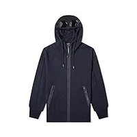 c.p. company diagonale raised fleece goggle hoodie total eclipse blue, bleu, l