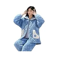 Épais coral fleece winter women pyjamas set long sleeve sleepwear warm casual homewear pyjamas (color : blue, size : l code) (blue m)