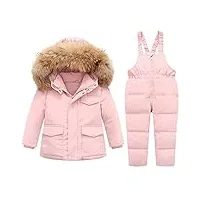 sxshun enfant doudoune ensemble combinaison de ski fille garçon manteau + salopette pantalon d'hiver chaud veste à capuche vêtements de ski, rose, 6 ans