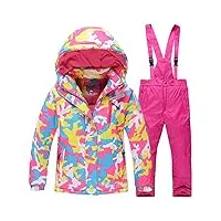 sxshun combinaison de ski enfant garçon fille ensemble 2pcs veste de ski + salopette pantalon tenue de ski imperméable coupe-vent vêtements de neige, rose, 9-10 ans
