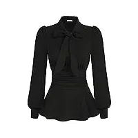 grace karin femmes victorien corset-style blouse vintage à manches longues col montant hauts pour travail bureau noir m