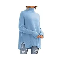 lillusory pull surdimensionné à col roulé pour femme, pull tunique en tricot côtelé à manches chauve-souris, bleu, taille xl