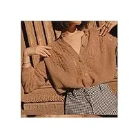 automne hiver femmes tricot cardgain dames o-cou Évider tops femme chandail simple poitrine (couleur : marron, taille : code m) (code s marron)