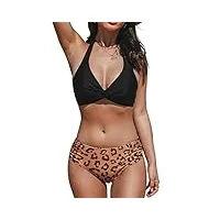 cupshe bikini pour femme - maillot de bain dos nu - dos nu - taille mi-haute - imprimé léopard, noir, taille m