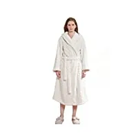 pyjama en molleton de corail d'hiver, peignoirs longs pour femmes, robes de chambre à capuche chaudes en flanelle en peluche épaissie,white-woman xl