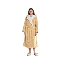 pyjama d'hiver en molleton de corail, peignoirs longs pour femmes, robes de chambre à capuche chaudes en flanelle en peluche épaissie, jaune-femme xxl