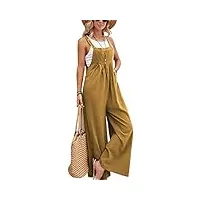 sotrong salopette pour femme - combinaison à jambes larges, poches et bretelles - coupe ample - style bohème - sans manches - tenue d’été, jaune, xl