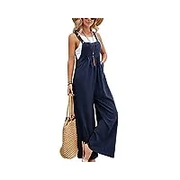 sotrong salopette pour femme - combinaison à jambes larges, poches et bretelles - coupe ample - style bohème - sans manches - tenue d’été, bleu marine, m