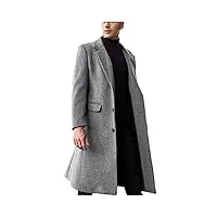 trench long en laine de style britannique pour homme - manteau d'hiver en cachemire - coupe ajustée - coupe-vent extra long, gris, m