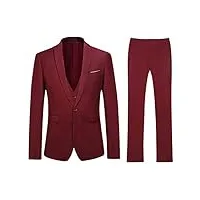 cloudstyle costume homme formel 3 pièces mariage business slim fit un bouton de couleur unie vin rouge m