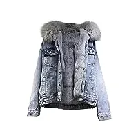 l9wei veste en jean pour femme - veste d'hiver chaude - veste bomber pour femme - manteau d'hiver épais et léger - veste d'extérieur, bleu, xxl