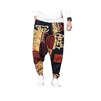 pejihota sarouel hip-hop lâche pour homme bohemian aladdin yoga pantalon bloomers drop crotch pantalon rétro imprimé pantalon avec poches (as4, alpha, l, regular, regular, rouge, l, décontracté)
