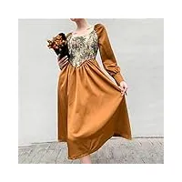 tjlss vintage jacquard à manches longues robe tunique femme automne une ligne carrée couche floral long midi printemps (color : photo color, size : l code)