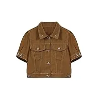tjlss chemise en jean marron for femme polo à manches courtes chemisier d'été vintage crop tops (color : a, size : m code)