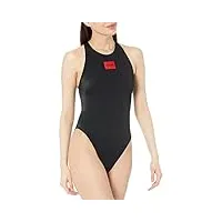 hugo maillot de bain une pièce avec logo carré côtelé et dos nageur pour femme, noir uni, taille l