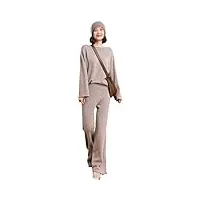combinaison d'hiver 100 % cachemire - couleur unie - pantalon large en tricot - pour femme - décontracté - col rond, a, m