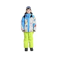 sxshun mixte enfant combinaison de ski/neige imperméable ensemble de ski à capuche epaisse 2 pièces veste + pantalon salopettes de ski pour garçon fille, 9 ans-10 ans