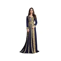 robedesert caftan de style marocain takchita de couleur bleu foncé pour femmes, noir foncé, taille l