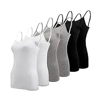 bqtq 6 pièces femme débardeur bretelles camisole top débardeurs basique caraco réglables camisole top pour femme et fille, noir, blanc, gris, m
