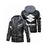 sponyborty faux cuir bombardier veste pour su-zuki moto imprimé avec amovible capuche coupe-vent courses manteaux sport/b/l