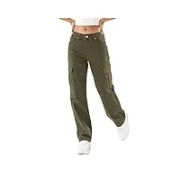 nina carter q1885 pantalon cargo pour femme taille haute pantalon cargo stretch jambes droites, kaki (q1885-2), m